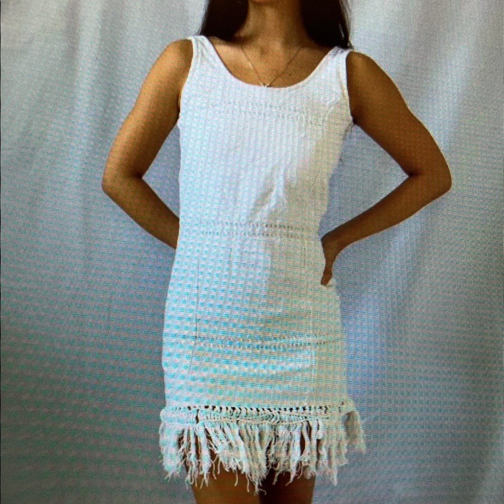 White Sleeveless Fringe Hem Dress - Brand Unknown